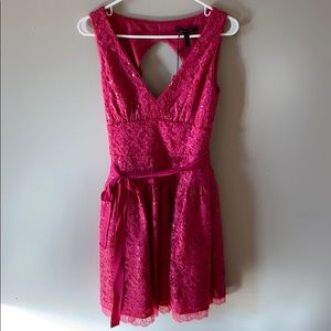 BCBG MAXAZRIA Sequined and lace cocktail dress.